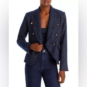 Aqua Cutaway Tweed Double Breasted Jacket in Navy | Size Medium